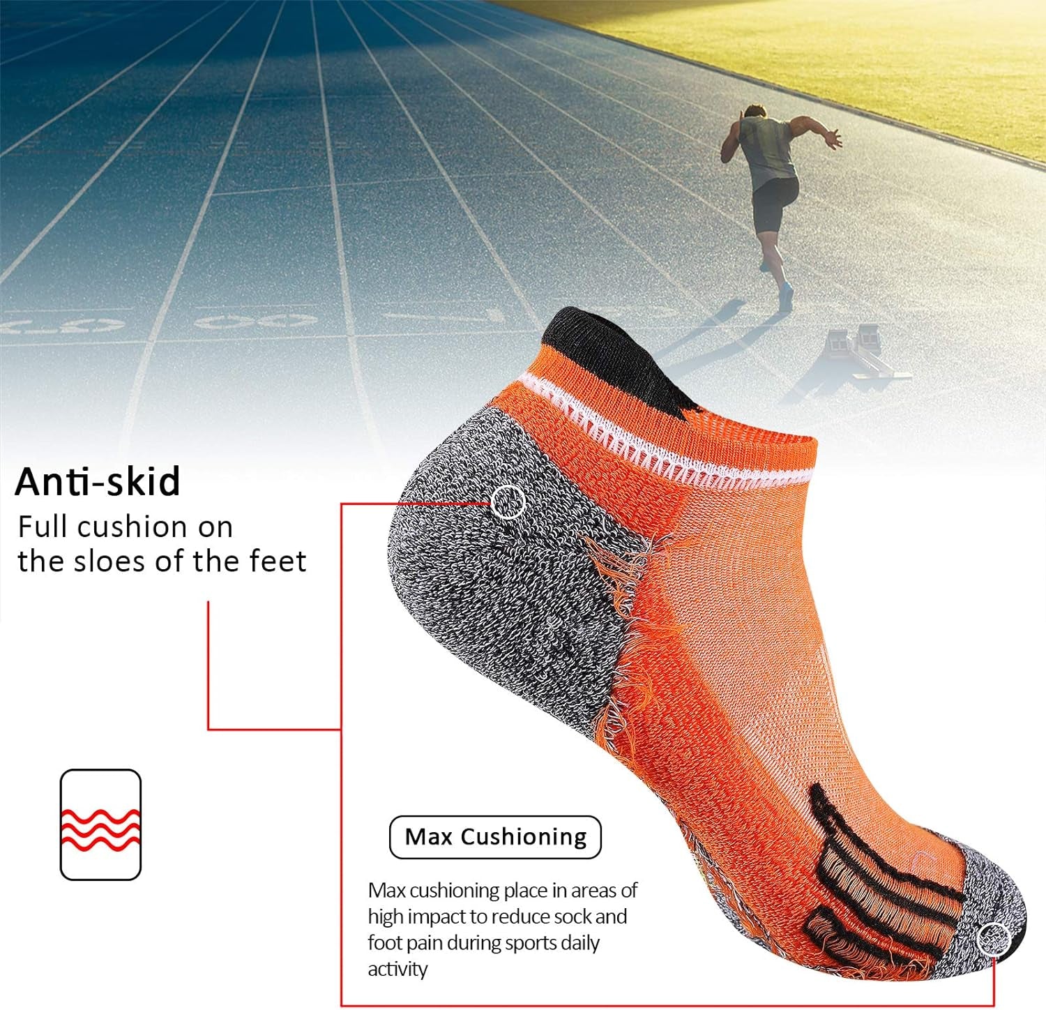 Mens Ankle Low Cut Athletic Tab Socks for Men Sport Comfort Cushion Sock 6 Pack