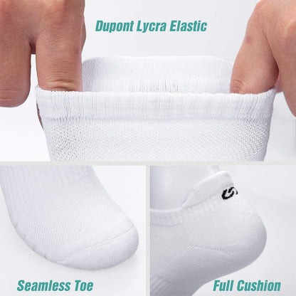 Men Ankle Athletic Running Socks Cushioned Breathable Low Cut Sports Tab Socks Sneaker for Women White Large