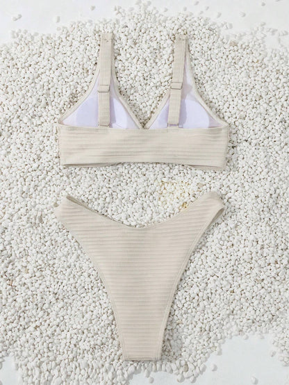 Swim Basics Summer Beach Ladies' Solid Color Twist Front Bikini Set