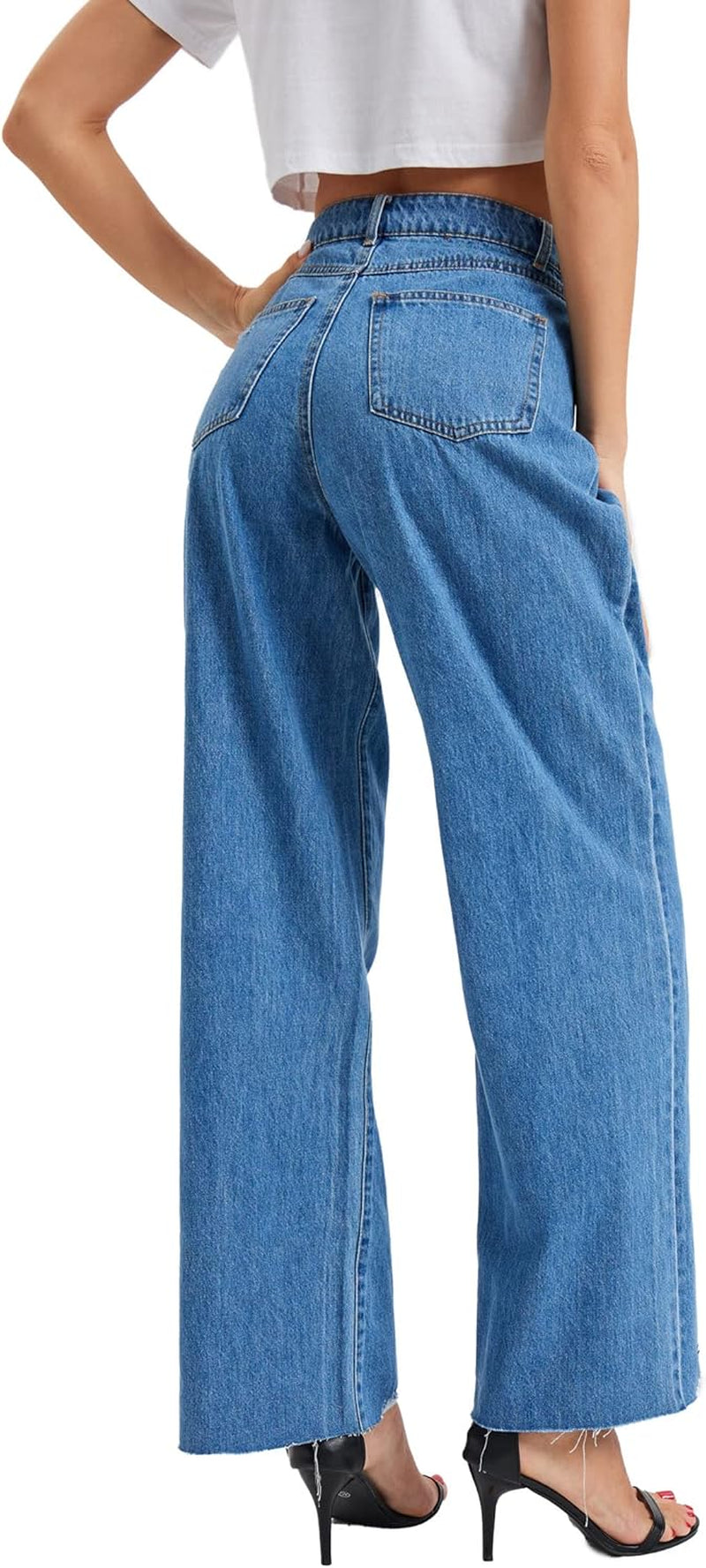 Girl'S Womens Casual Straight Leg Jeans Jeans High Waist Wide Leg Denim Boyfriend Crop Pants