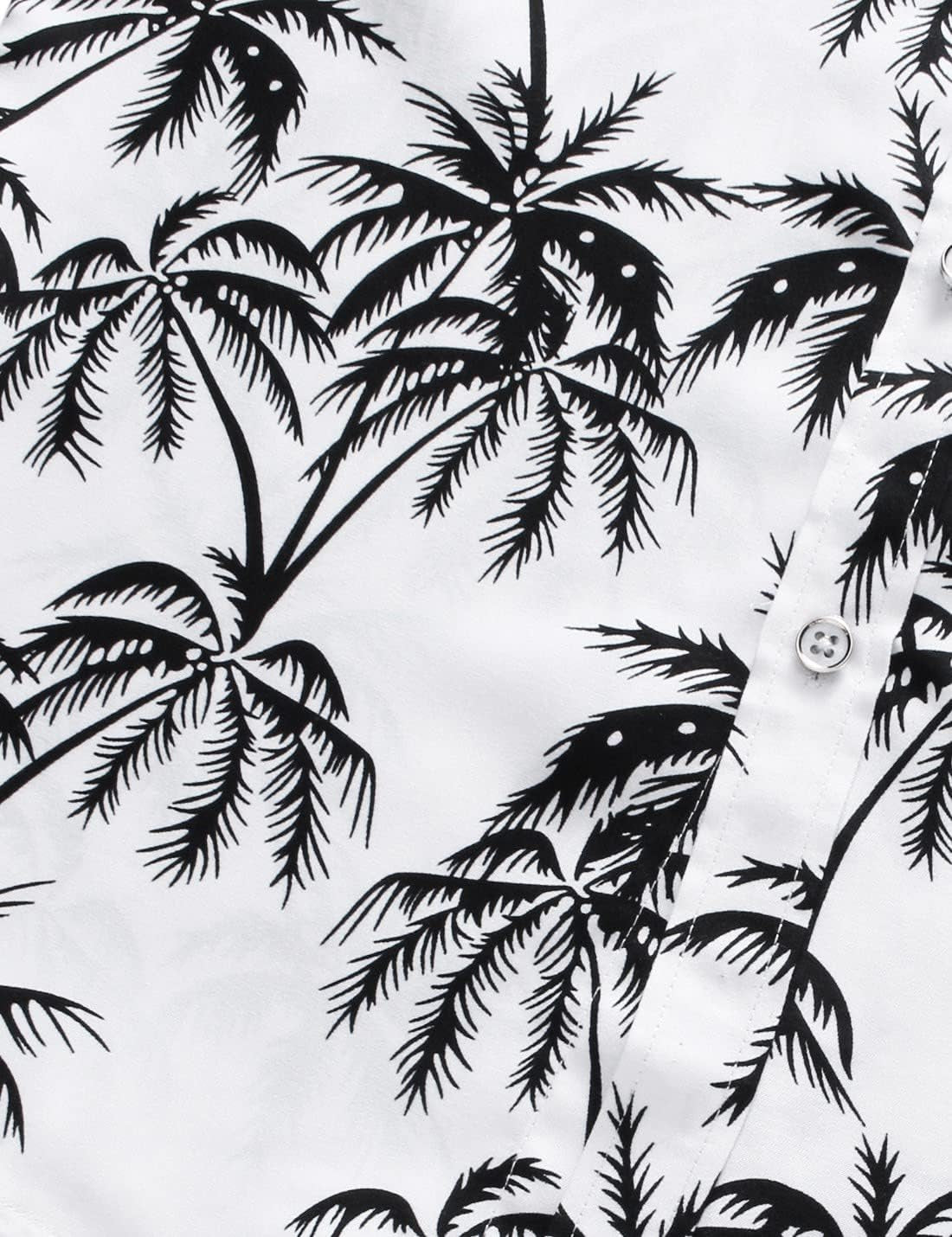 Men'S Printed Beach Hawaiian Button-Down Slim Fit Long Sleeve Dress Shirt (7015 White, Large)