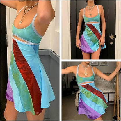 Women Sexy Halter Neck Bodycon Mini Dress Y2K Sleeveless Backless Dress Summer Club Party Sundress E-Girl Streetwear Colorful