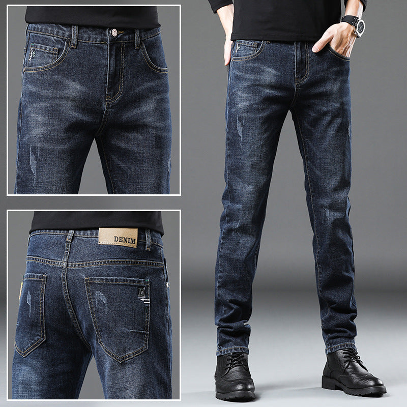 Denim Men'S Straight Loose Day System plus Fleece Casual Long Pants