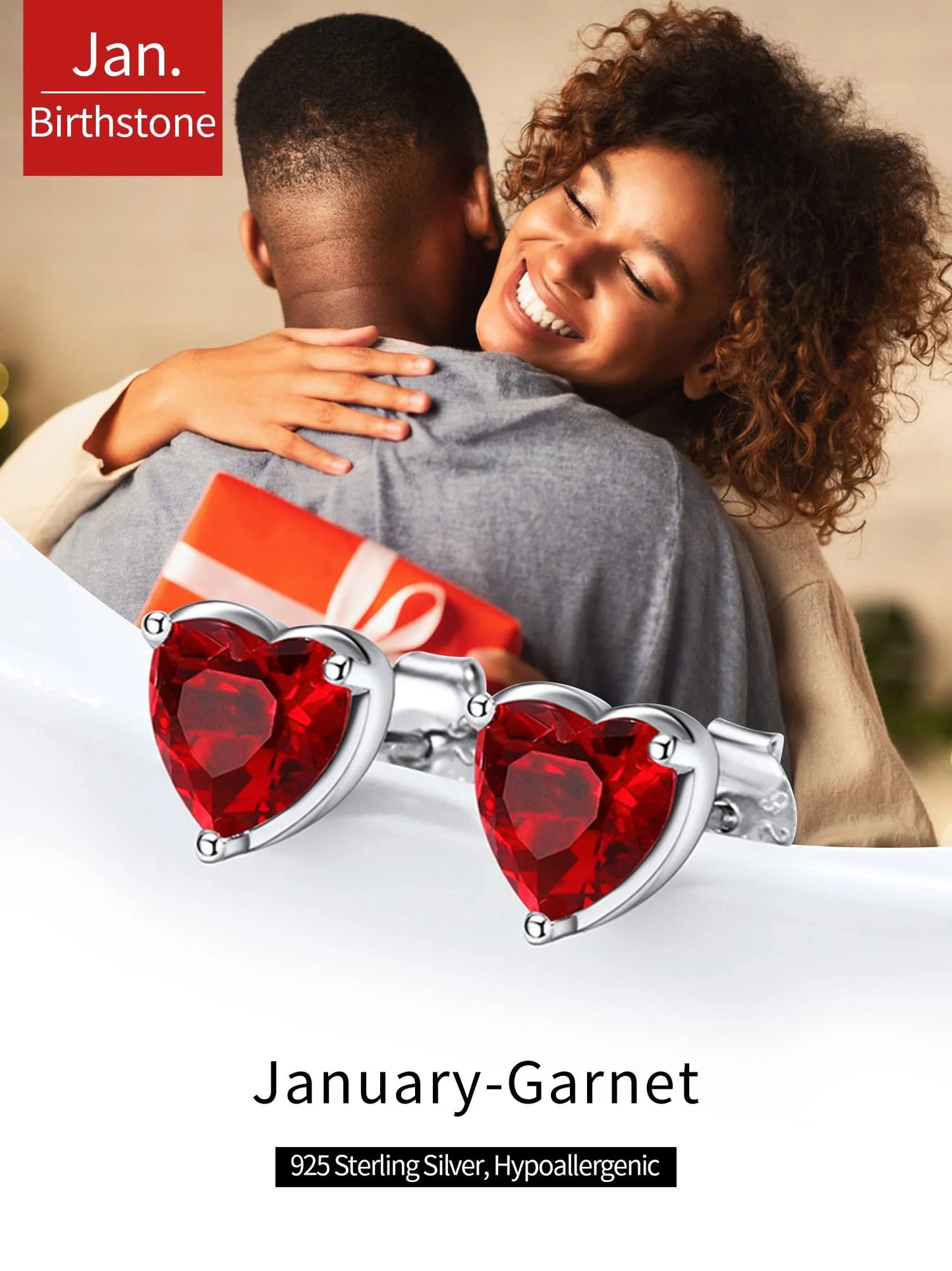 925 Sterling Silver Heart Birthstone Earrings, Synthetic Garnet Studs Cute Gift for Birthday Valentine'S Day, Party & Daily Wear Accessory for Women