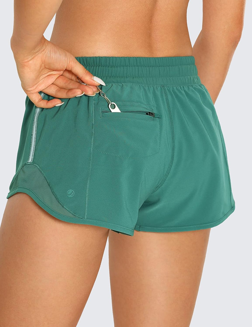Athletic Shorts for Women with Zip Pocket, 2.5" Mid Waist Mesh Liner Shorts for Running Gym Workout Smoky Green Medium