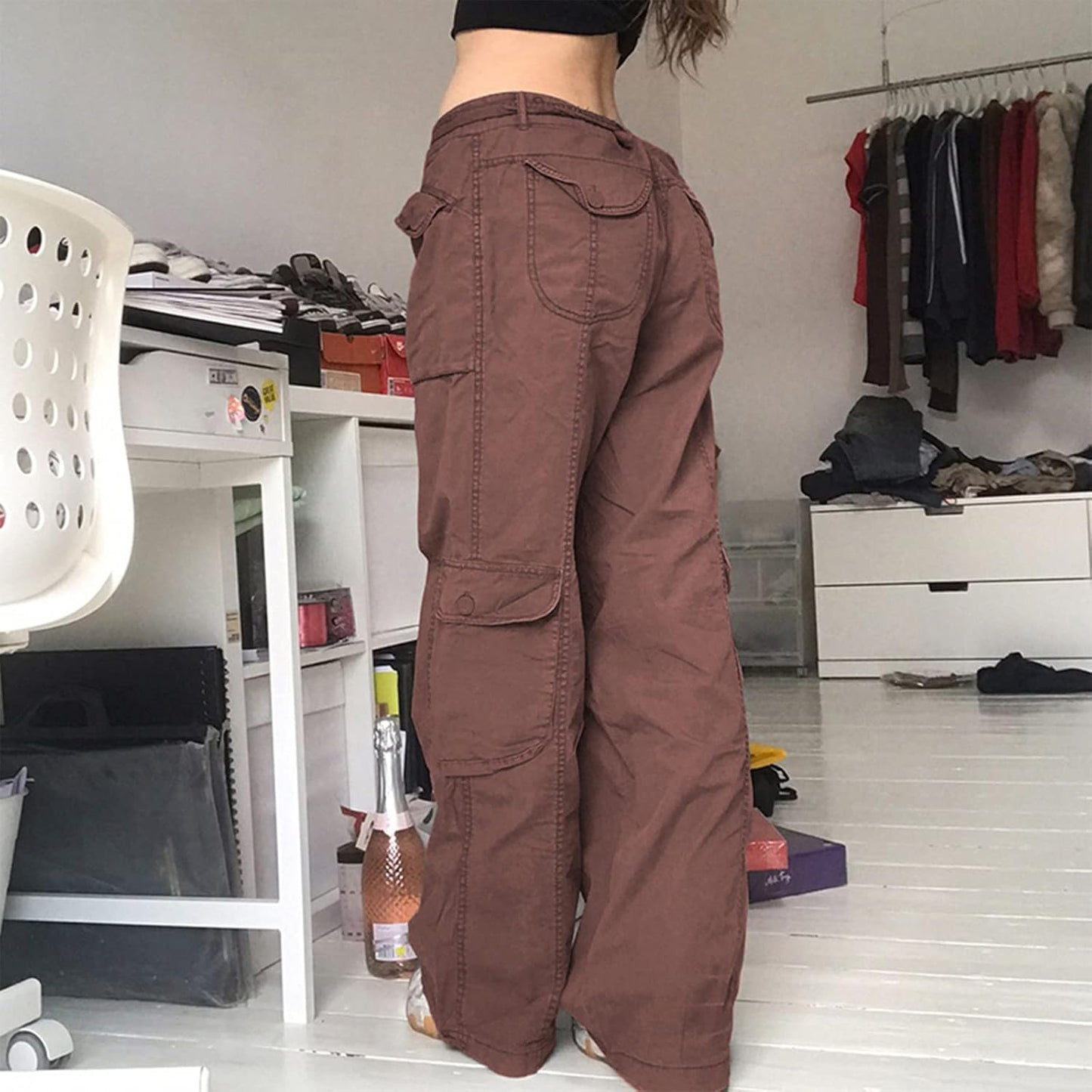 Women High Waisted Baggy Jeans Vintage Wide Straight Leg Boyfriend Denim Cargo Pants with Pockets Grunge Streetwear