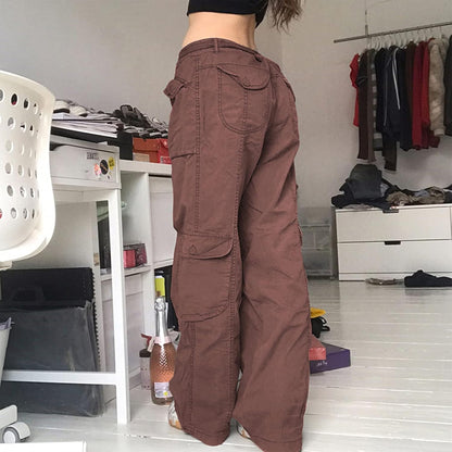 Women High Waisted Baggy Jeans Vintage Wide Straight Leg Boyfriend Denim Cargo Pants with Pockets Grunge Streetwear