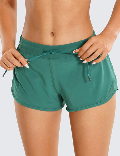 Athletic Shorts for Women with Zip Pocket, 2.5" Mid Waist Mesh Liner Shorts for Running Gym Workout Smoky Green Medium