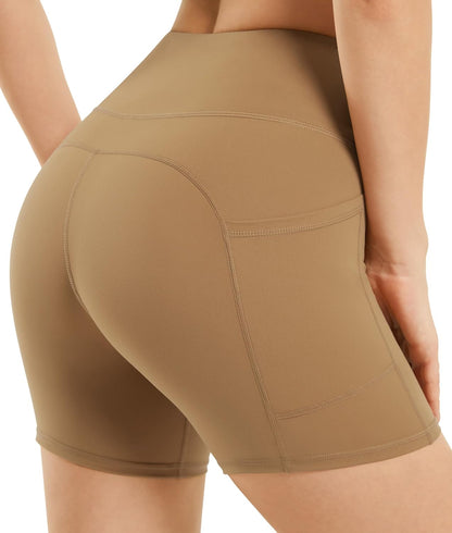 Women'S High Waist Workout Yoga Shorts with Pockets, Non See-Through Stretch Tummy Control Athletic Shorts