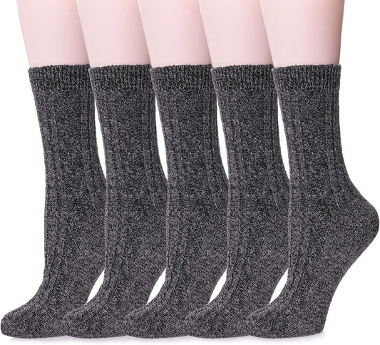 Womens 5 Pairs Soft Thick Comfort Casual Cotton Warm Wool Crew Winter Socks