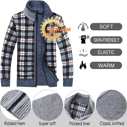 Men'S Casual Full Zip Slim Thick Knitted Cardigan Sweaters with Pockets
