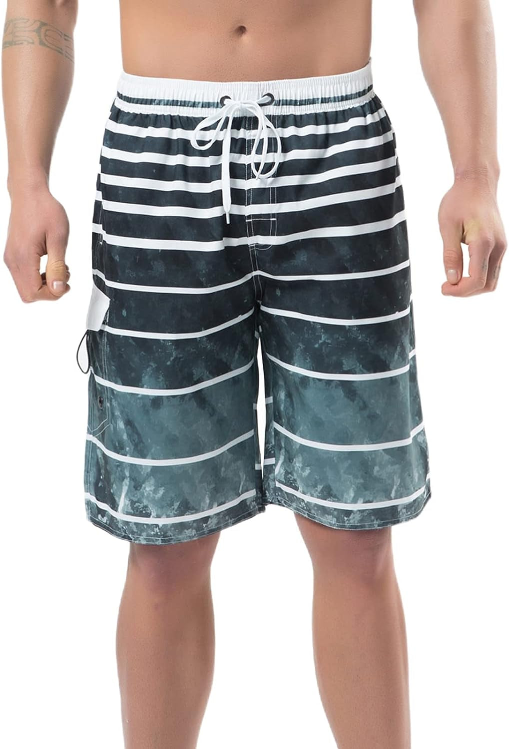 Men'S Swim Trunks, Quick Dry Board Shorts, Colorful Stripe Swimming Shorts,38,B1-Grey