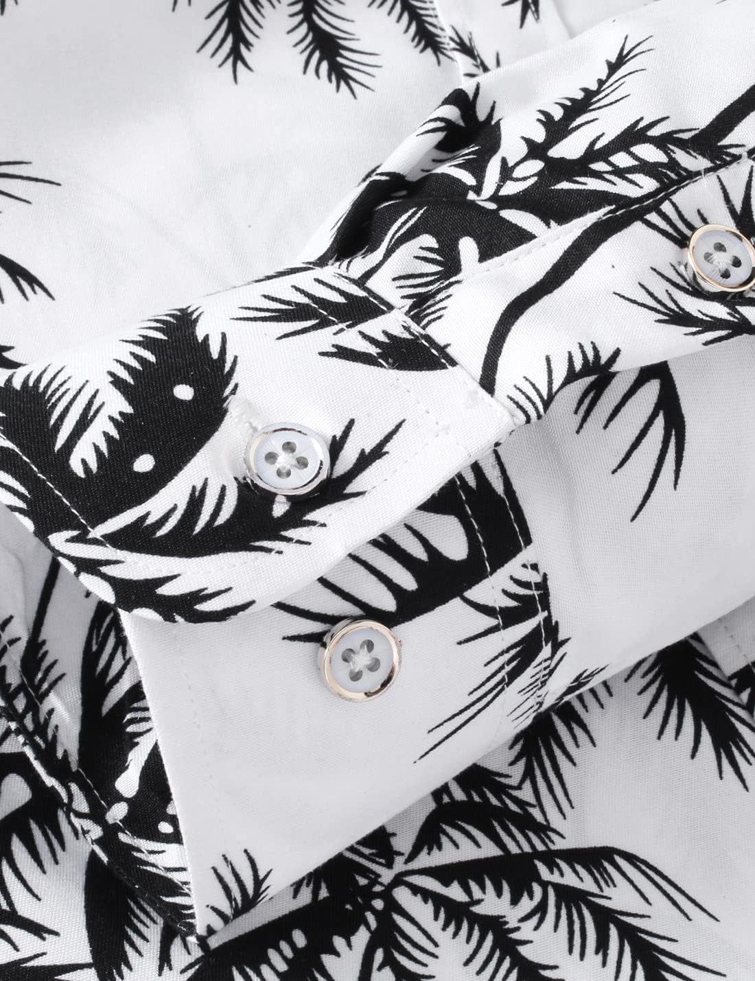 Men'S Printed Beach Hawaiian Button-Down Slim Fit Long Sleeve Dress Shirt (7015 White, Large)