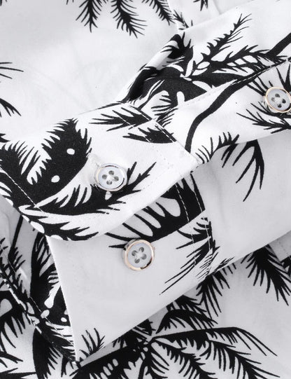 Men'S Printed Beach Hawaiian Button-Down Slim Fit Long Sleeve Dress Shirt (7015 White, Large)